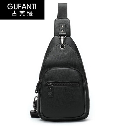 古梵缇单肩斜挎包男 休闲时尚头层牛皮男士斜挎包便携胸包随身手机包通勤gftx-83 黑色B