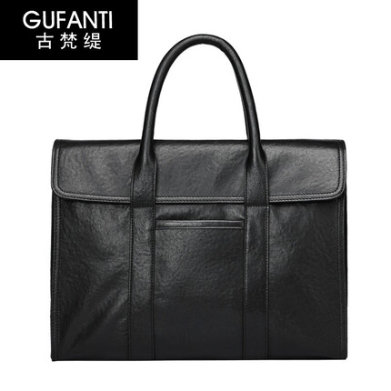 古梵缇公文包男 商务公文包牛皮横款大容量休闲电脑包手提包办公包男gftx-10P 黑色