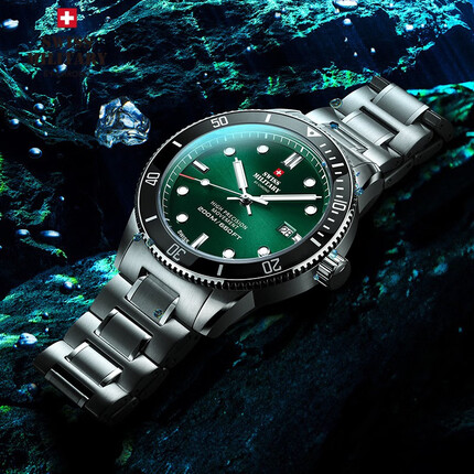 SWISS MILITARY瑞士原装进口水鬼王潜水表瑞士ETA机芯精钢材质商务休闲男士手表 34088.03绿色