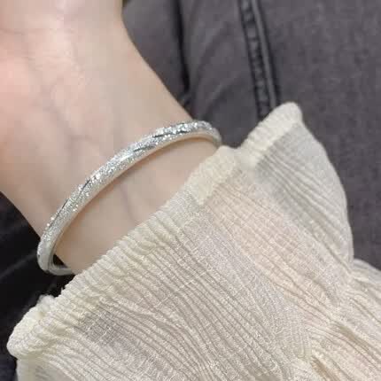 瑞诺足银手镯女士镯子推拉满天星时尚首饰品年轻老婆生日礼物送女友 流星之光手镯重约25克+浪漫礼盒