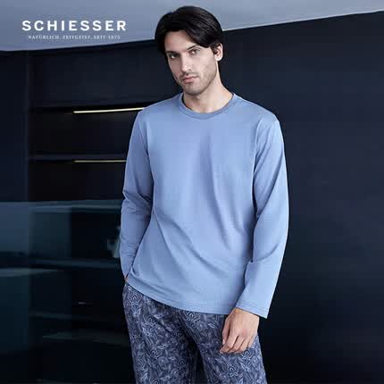 舒雅(Schiesser)男士居家睡衣纯棉圆领透气长袖长裤家居服套装E9/21698H 灰色7902 XL