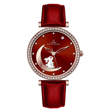 罗蒂诗蔓兔年特别款皮表带女士腕表送女友礼物 红色