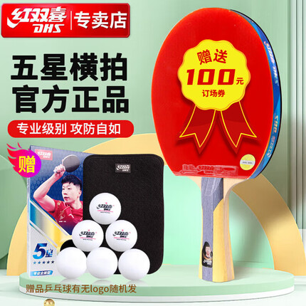 红双喜DHS狂飚五星乒乓球拍横拍反胶弧圈结合快攻H5002含拍包