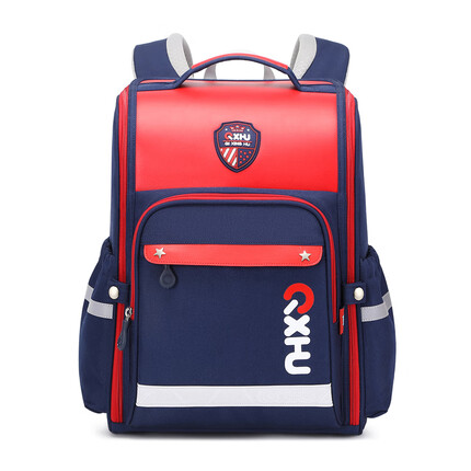 七星狐2022新款英伦风减压护脊儿童透气轻盈减负小学生书包 藏青红色 大号（适合2~6年级）