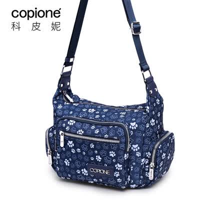 印花帆布斜挎包女中年妈妈包帆布女包碎花尼龙布包牛津斜挎包轻便饺包科皮妮 藏蓝
