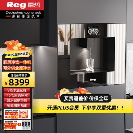 雷哲（Reg）V300-C2嵌入式直饮机内置RO反渗透滤芯家用即热式饮水机智能彩屏操作界面净饮一体机 V300-C2一体式RO反渗透滤芯（冰水款）