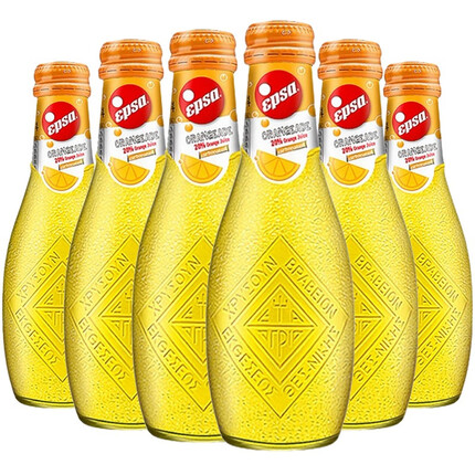 【6瓶装】希腊进口哇尔塔果汁汽水饮料橙汁柠檬血橙网红高颜值磨砂玻璃瓶装饮品232ml 橙汁汽水*6瓶