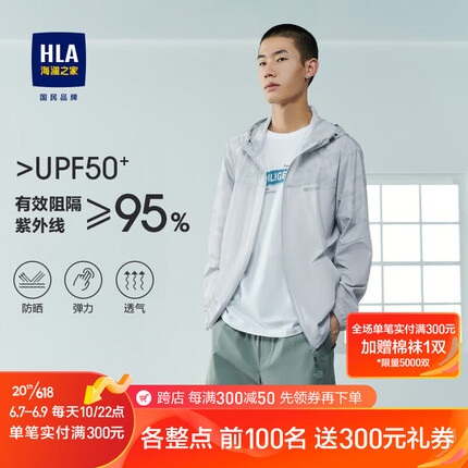 海澜之家（HLA）夹克男23新款【防紫外线】字母印花防晒衣男夏季 防紫外线-浅灰镶拼86 175/92A/L