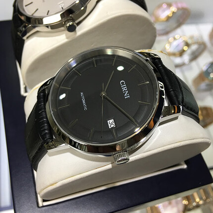 西亚尼手表男士手表机械表全自动品牌男表时尚防水简约皮带潮流钢带新款 黑面皮带 CIRNI