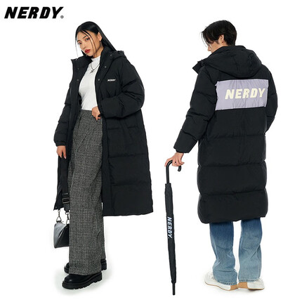 NERDY 2022年女款冬季新款连帽中长款羽绒服情侣同款宽松羽绒外套 黑色 XS