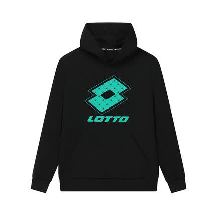 乐途(LOTTO)连帽套头卫衣男潮ins白色设计感小众柔软轻便美式高街冬季上衣 黑绿色 170/M