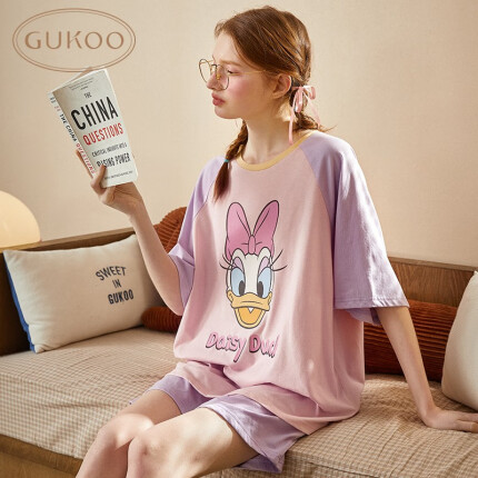 GUKOO 果壳 迪士尼联名系列 女士短袖宽松卡通睡衣家居服套装