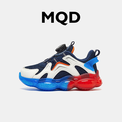 MQD男童鞋旋转纽扣网眼透气男孩跑步篮球鞋 深蓝 30