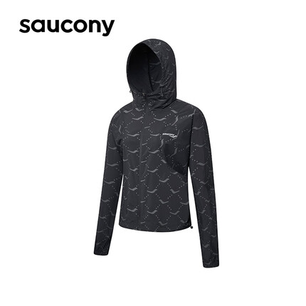 Saucony索康尼女子梭织跑步夹克连帽运动外套正黑色组M