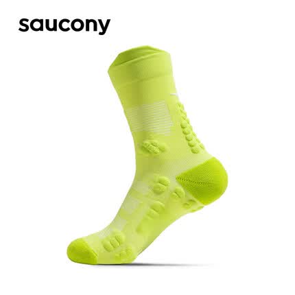 Saucony索康尼男女款透气跑步袜舒适运动中袜柠檬黄绿L