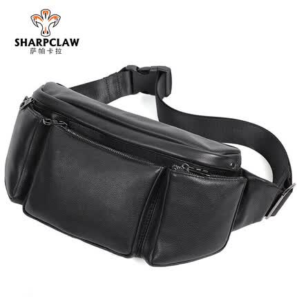 萨帕卡拉头层牛皮男包街头潮流男士胸包大容量单肩包休闲斜挎包 黑色 SHARPCLAW