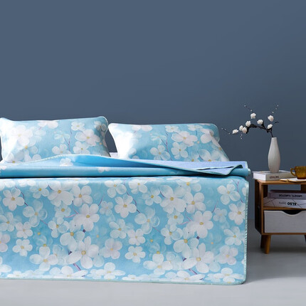 百丽丝水星家纺出品 席子冰丝印花双面席 凉席软席空调席 夏季可折叠防移位 凉席二件套 浅若梨花1.2米