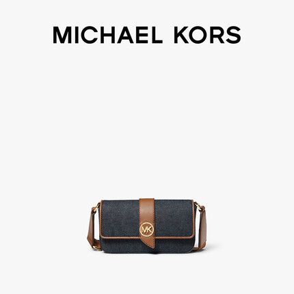 MICHAEL KORS Greenwich 女士迷你丹宁斜挎包信封包 藏青色/牛皮棕 998 NS 迈克高仕