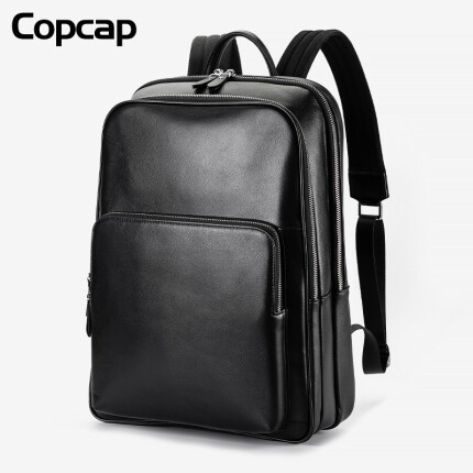 Copcap新款男士双肩包真皮商务背包头层牛皮男包15.6英寸笔记本电脑包 1012N【纳帕牛皮】