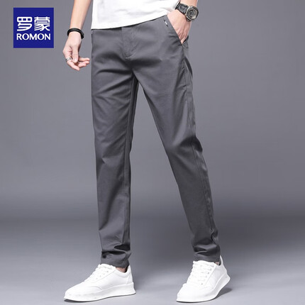 罗蒙（ROMON）休闲裤男士夏季时尚商务宽松直筒裤运动弹力裤子男装8039B灰色32