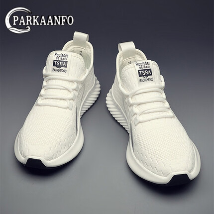 PARKAANFO品牌男鞋夏季透气运动鞋男轻奢大牌新款高档网面休闲鞋子男士耐磨厚底增高鞋男百搭小白鞋 白色 42