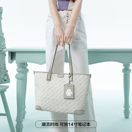 纽芝兰（NUCELLE）包包2023新托特包高级轻奢上课通勤大容量单肩包 070灰白色中号