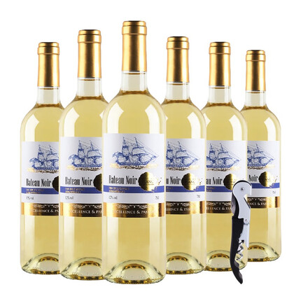 黑舰法国Roux家族原装原瓶进口 干白葡萄酒12度整箱750ml*6瓶 6瓶装