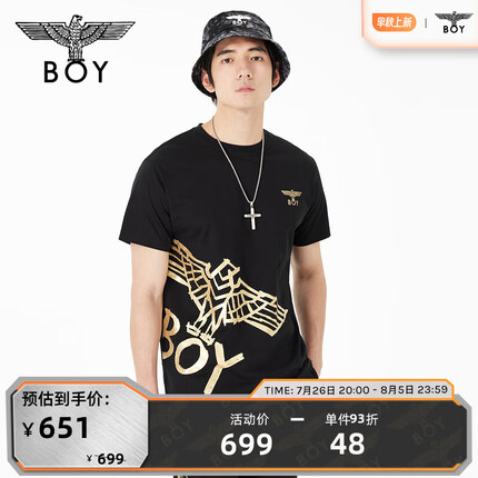 BOY LONDON潮牌短袖中性风23夏季新款宽松圆领高街黑金T恤N01003 黑色 M