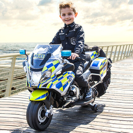 智乐堡宝马儿童电动摩托车小孩童车可坐双人两轮警车充电玩具车大号软轮