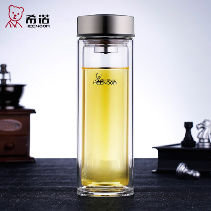 希诺（HEENOOR）玻璃杯双层大容量杯子带过滤网商务办公水杯XN-9607 410ml