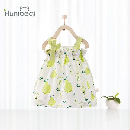 欢喜小熊 婴儿裙子夏季纯棉纱布女宝宝吊带连衣裙时尚公主裙洋气韩版衣服 青梨色 80(建议10-18个月.身高73-80cm)