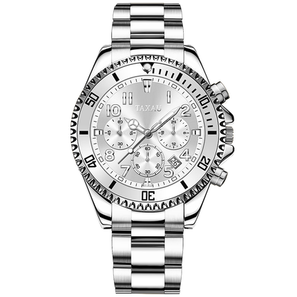 塔索电子表男士手表綠水鬼防水时尚简约男表百搭夜光潮流运动腕表 钢带本色白面