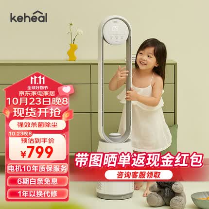 科西（KEHEAL） 负离子无叶风扇家用 落地扇 办公室低音低噪遥控 空气循环净化电风扇 A4 禅意白