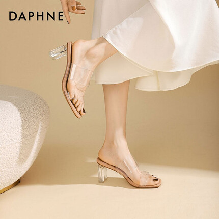 达芙妮（DAPHNE）透明高跟鞋凉鞋2022年女新款拖鞋女夏外穿高跟凉鞋女款夏季 裸色 36