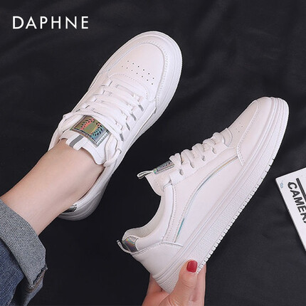 达芙妮（DAPHNE）小白鞋子女鞋2022女士秋季新款百搭透气休闲鞋运动平底板学生女鞋 米银色 37
