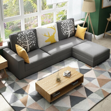 自然元素 布艺沙发客厅现代简约轻奢小户型公寓出租房实木框架沙发组合 灰色 2米 三人位