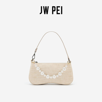JW PEI腋下包新款法棍包单肩链条包 EVA链条腋下包小众设计女 米白色配珍珠
