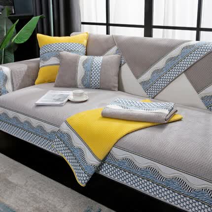 青苇 沙发垫套罩沙发巾北欧轻奢防滑四季通用旋律灰色90*180cm单片
