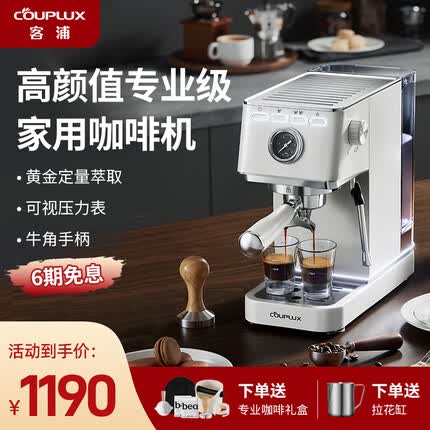 客浦CP288咖啡机家用小型意式浓缩专业全半自动蒸汽打奶泡办公室20Bar 海盐白