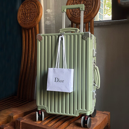 梦旅者复古行李箱万向轮铝框拉杆箱密码箱包大容量学生旅行箱登机箱男女 限量版晨雾绿 26英寸（托运箱+磨砂箱体）