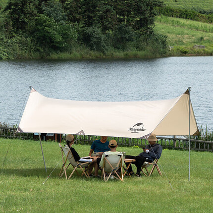 挪客4-6人多人天幕 户外露营野营防雨防晒遮阳棚 流沙金 方形大号 NatureHike