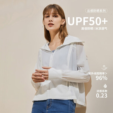Hush Puppies暇步士女装2023夏季UPF50+衣帽一体多方位防晒衣 118白色 XS
