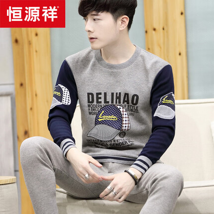 恒源祥 保暖内衣男加绒加厚青少年卡通圆领套装初高中学生冬可外穿 棒球帽男孩-推荐色 XL
