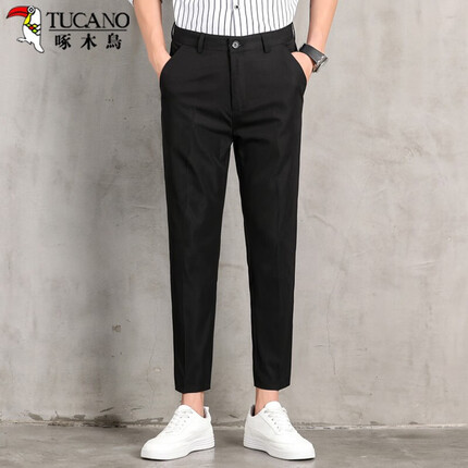 啄木鸟休闲裤男士四季款商务时尚九分西装裤修身百搭裤子男装 黑色 30（TUCANO）