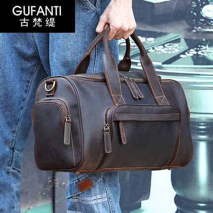 古梵缇大容量旅行包男 头层牛皮短途旅行出差行李包运动健身包gftx-384 6432啡色 GUFANTI