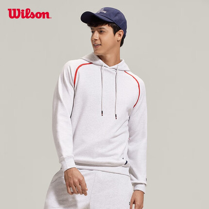 威尔胜（Wilson）2023年秋季新款男子连帽卫衣新款卫衣针织连帽上衣男装 浅花灰-WM00075331MGU S