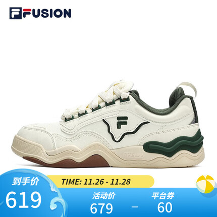 斐乐(FILA)FUSION斐乐潮牌踢板鞋KICK女鞋潮流百搭滑板鞋运动鞋休闲鞋 初雪白/暗绿-PC 37.5