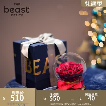 野兽派(THE BEAST)音乐水晶球巨型永生花玫瑰花生日礼物送女友结婚礼物圣诞礼物 白雪公主的苹果