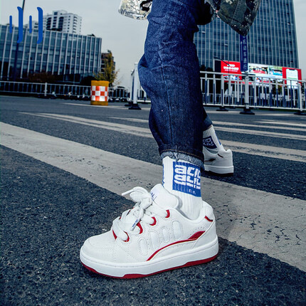顽刻（ollieskate）冷粘面包鞋女复古拼接BAKE低帮男休闲运动滑板鞋 红白色 40 