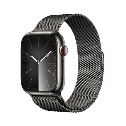 Apple Watch Series 9 智能手表GPS + 蜂窝款45毫米石墨色不锈钢表壳石墨色米兰尼斯表带 电话手表MRPQ3CH/A